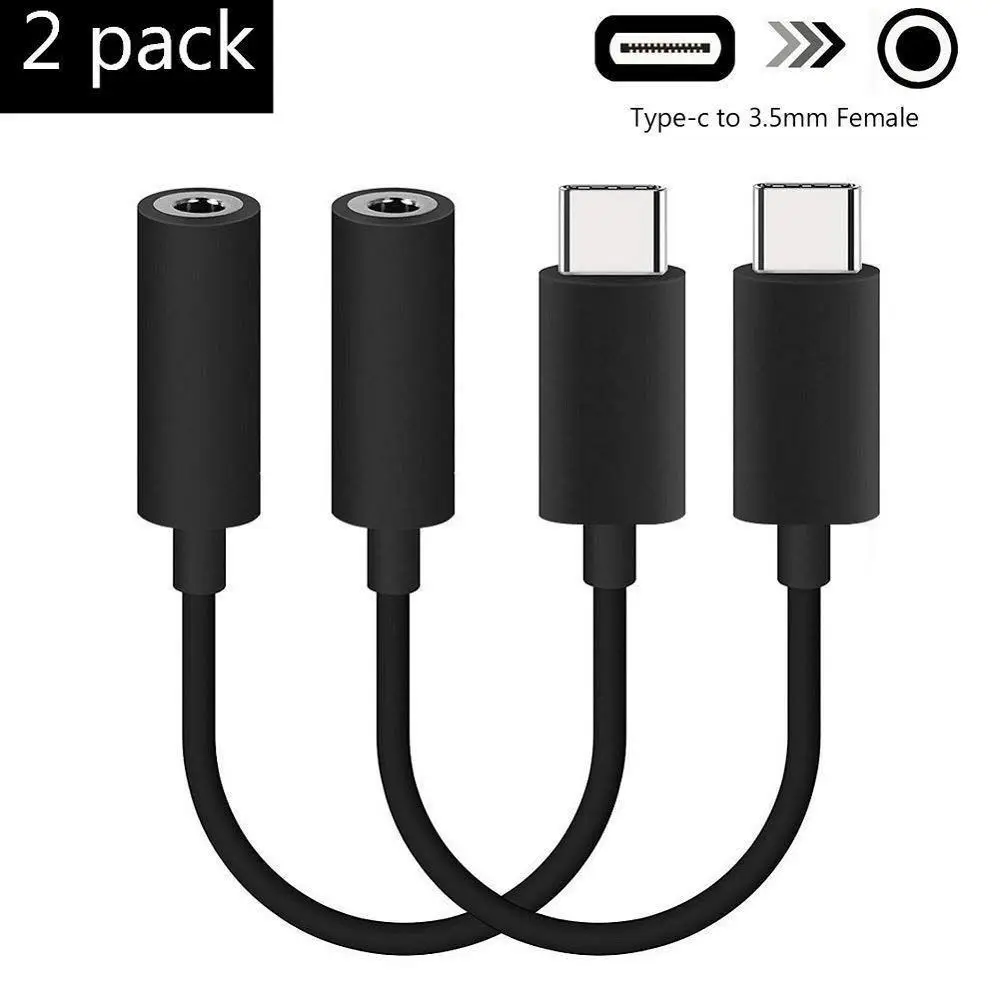 2Pack USB C to 3.5mm Headphone Jack Adapter, Type C Male to 3.5mm Female AUX Jack Stereo Earphone Converter, Compatible phone