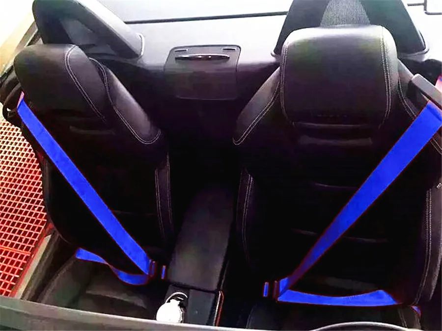 Blue 3 Point Retractable Car Safety Seat Belts Lap Safety Belt Seatbelts for Auto Cars With Curved Rigid Buckle