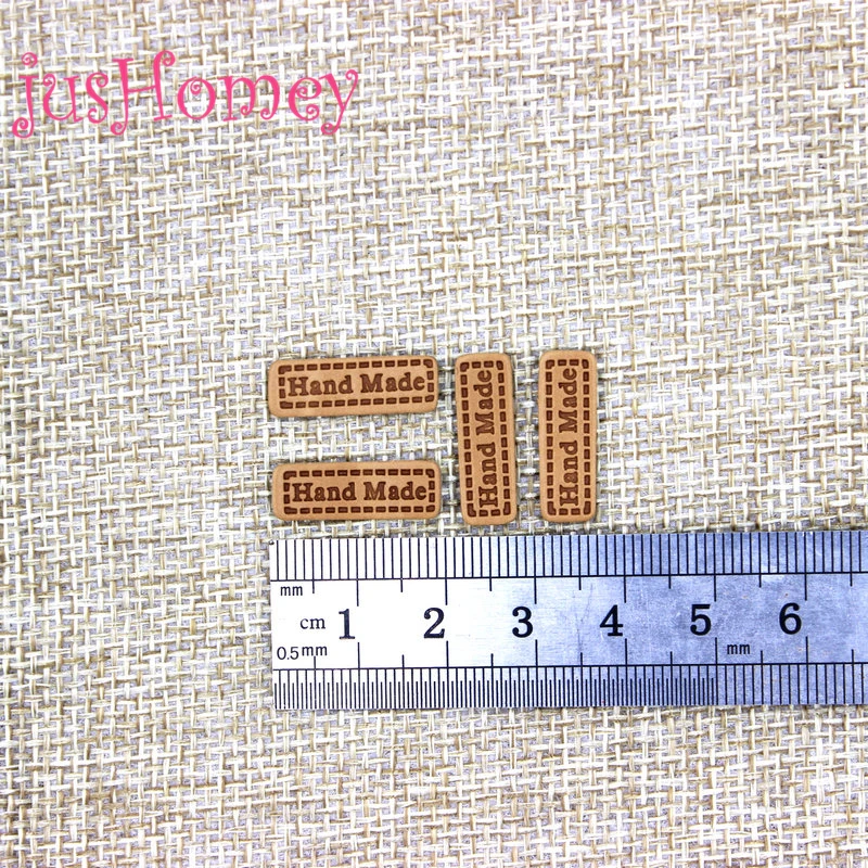 50PCS Mini Embossed HANDMADE Labels PU Faux Leather Tags 20x6mm for DIY Craft Embellishment, Favors, Patchwork Accessory