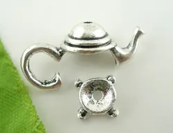 Lovely 10Sets Silver Color Teapot Bead Cap Set Findings 21x9mm (B03443)