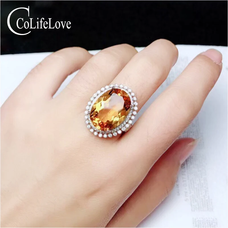 CoLife Jewelry Luxurious Citrine Ring for Party Natutal Citrine Silver Ring 925 Silver Citrine Jewelry Birthday Gift for Wife