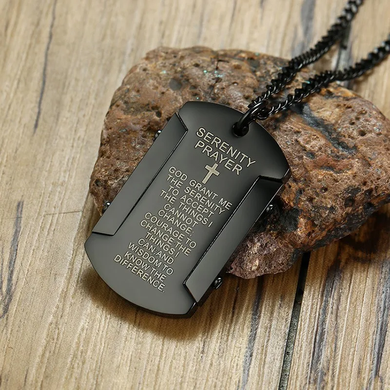 Vnox The Serenity Prayer Dog Tag Necklaces for Men Women Black Gold and Color Stainless Steel colar masculino