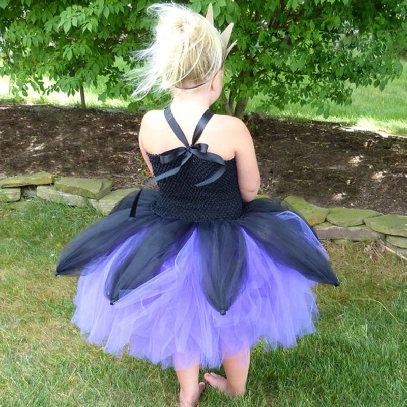 POSH DREAM Ursula Little Mermaid Kids Girls Tutu Dress Purple and Black Ursula Costume Villain Fairy Flower Kids Party Clothes