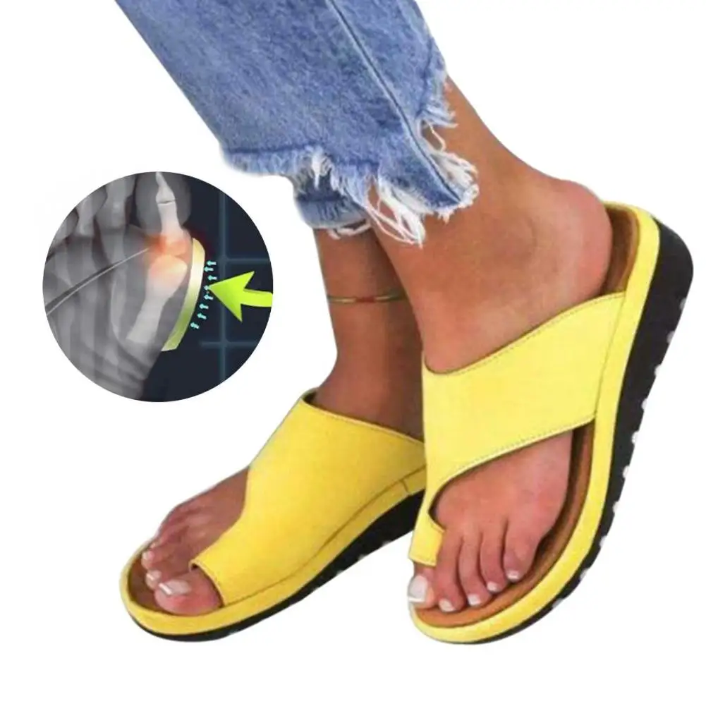 PU Leather Comfortable Shoes Flat Sole Ladies Casual Soft Big Toe Foot Correction Orthopedic Sandalwood Hallux Valgus Corrector