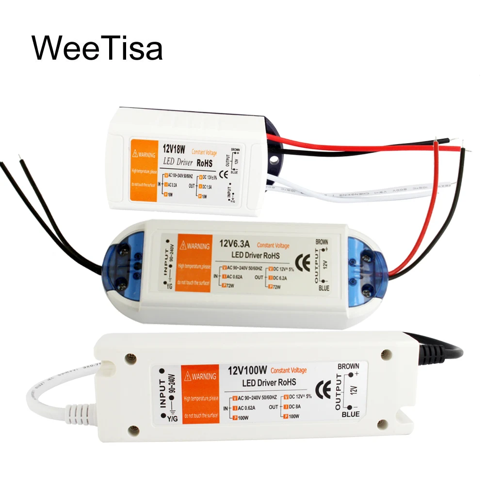 12V LED Driver AC 110V 220V to DC 12V Power Supply 18W 28W 48W 72W 100W 12 Volt Power Adapter LED Strip Lighting Transformer