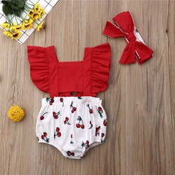 2Pcs Newborn Kids Baby Girl Ruffles Big Bow Bodysuit Sunsuit Outfit Toddler Girl Floral Summer Rompers Playsuit Jumpsuit Clothes