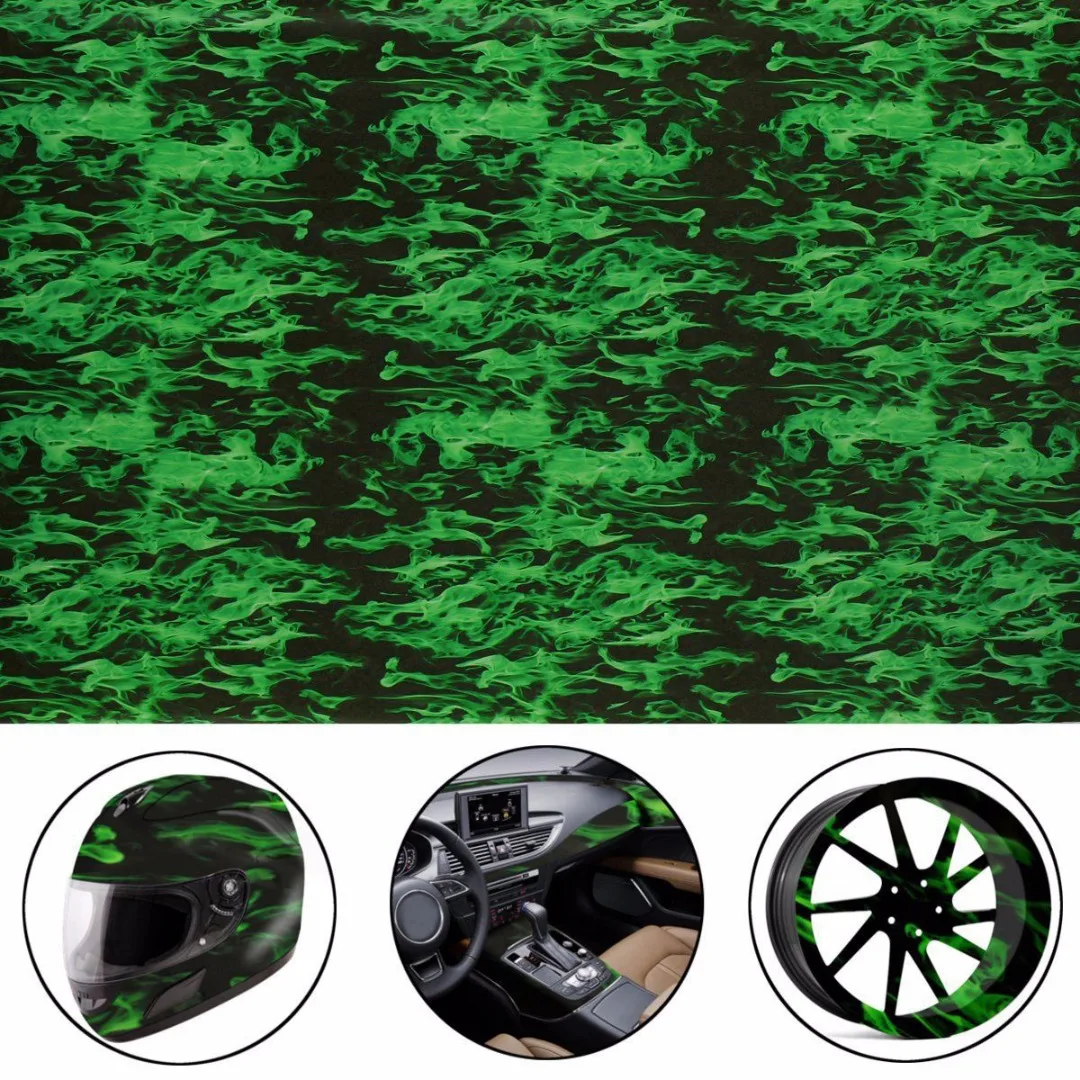 PVA 0.5*1.5m Green Fire Hydrographic Water Transfer Film Hydro Dipping Print Car