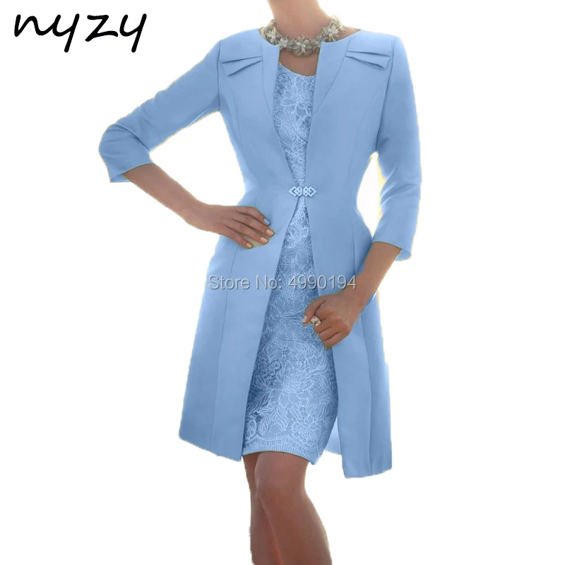 NYZY M119F Mother of the Groom with Bolero 2 Piece Wedding Party Dresses for Mother of the Bride Elegant Blue Church Suits 2019