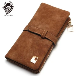 2025 New Fashion Women Wallets Drawstring Nubuck Leather Zipper  Long Design Purse Two Fold More Color Clutch