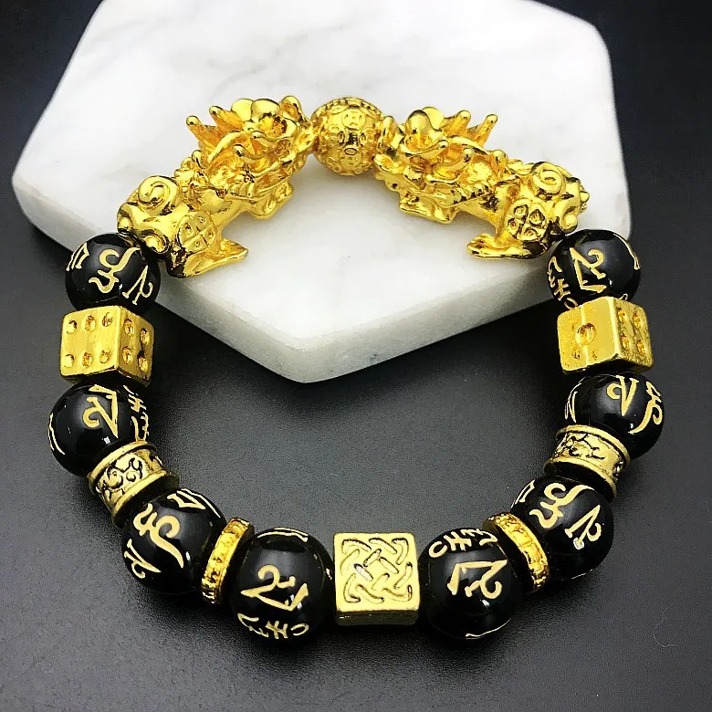 wholesale Gold Color Brave Troops Stone Beads Bangles & Bracelets Fashion Jewelry Chinese Lucky Energy jewelry For Men Gift 2018