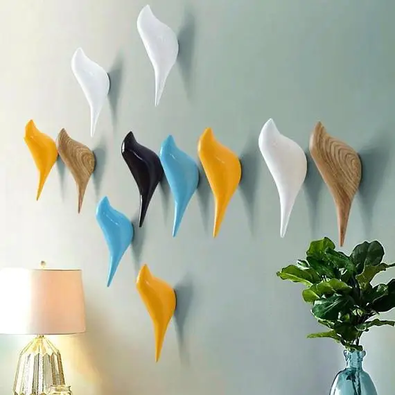 Bird Hook Decorative Wall Hook Coat Hangers Solid Wood Hook Wall Bag Hanger White Black Blue Yellow Colorful Modern Bathroom