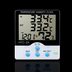 Digital LCD Indoor Outdoor Thermometer Hygrometer Temperature Humidity Meter Thermometer Tester With Clock HTC-2A C/F Switch