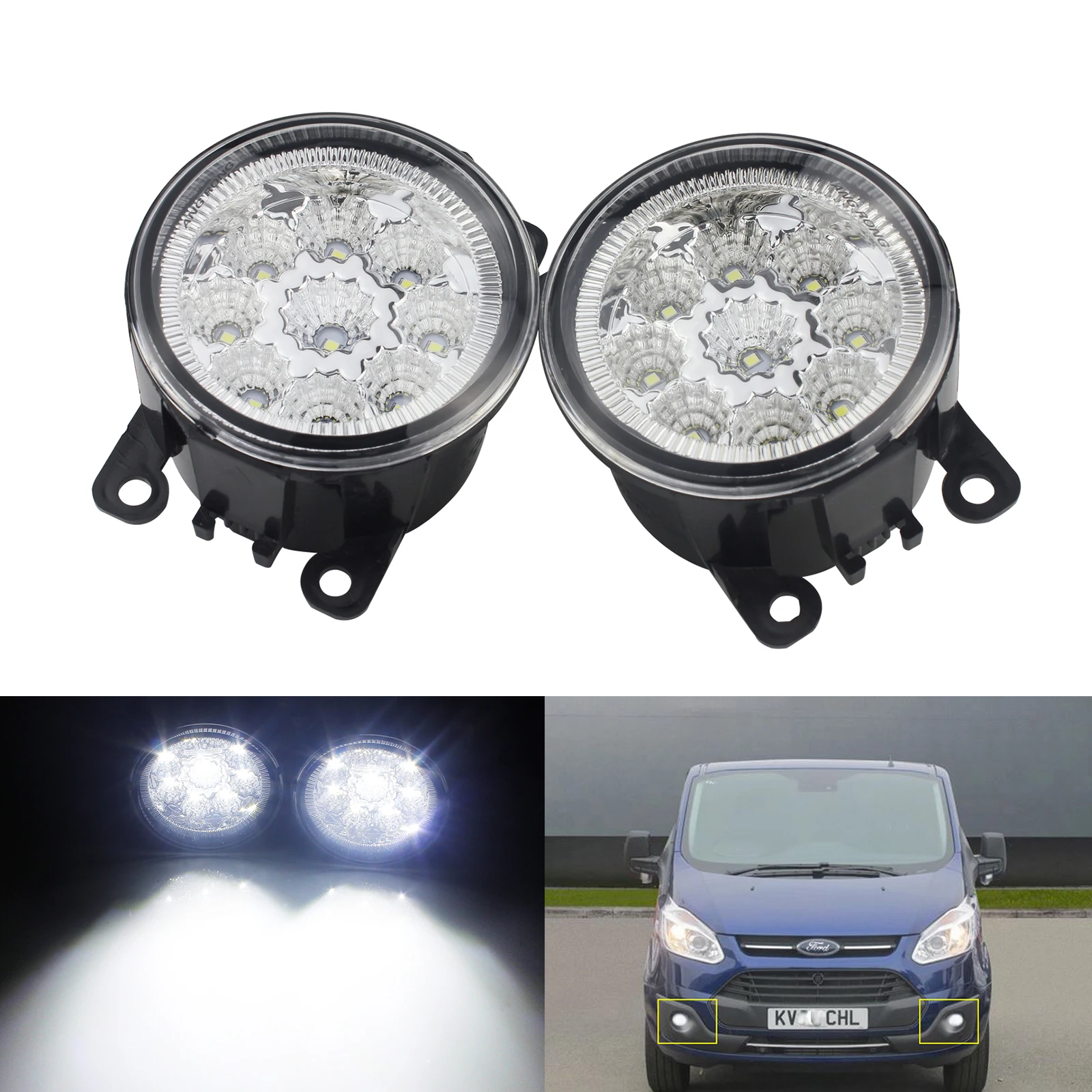 ANGRONG 2x 9 LED White Front Fog DRL Daytime Running Light For Ford Fiesta Focus Transit MK7 MK8 For Vauxhall Opel