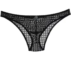 Sexy Men's Lace Pouch Briefs Jacquard Hollow Underwear Guys Sheer Bikini Brief Pants