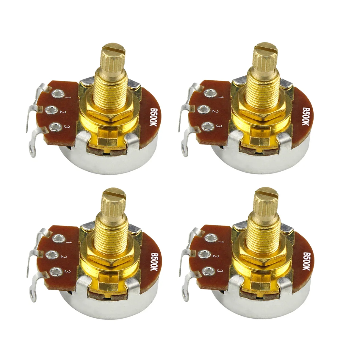 FLEOR 4pcs 18mm Long Shaft Guitar Potentiometers Pots Audio Tone Volume Switch Control A250K B250K A500K B500K Optional