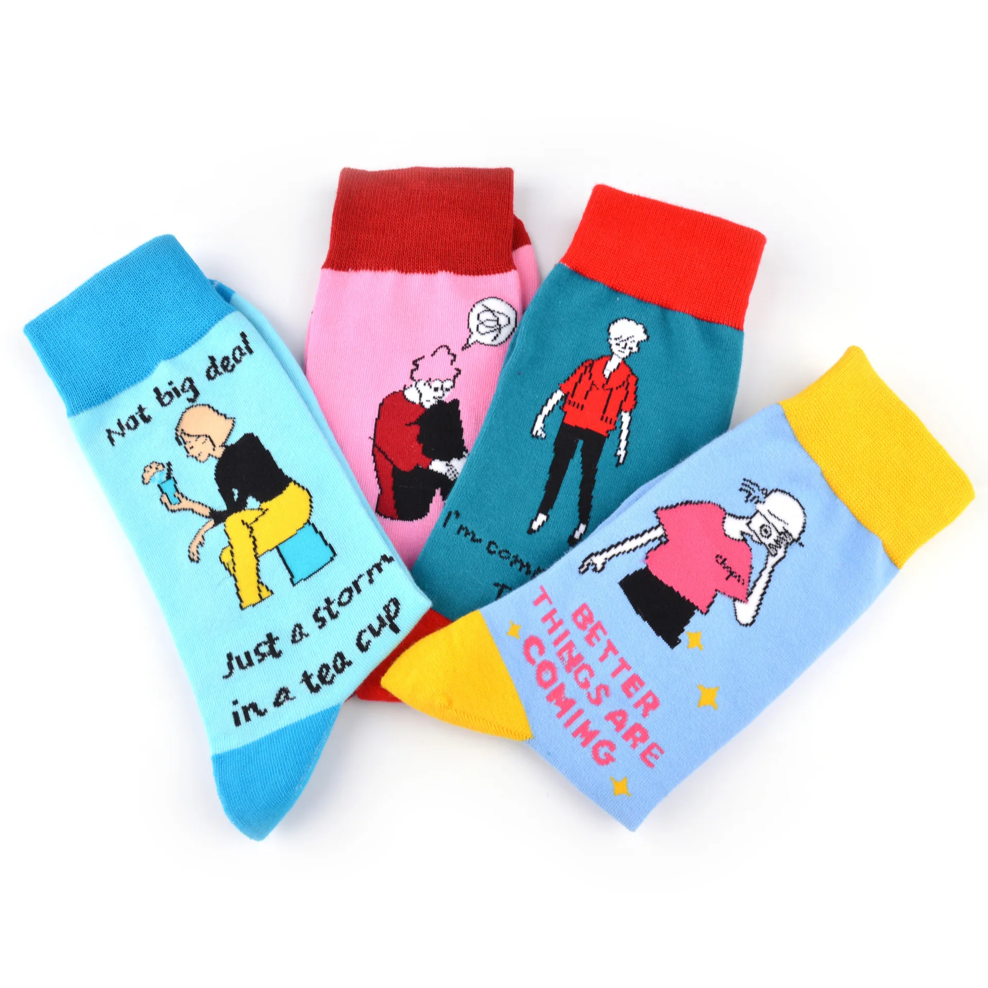 New Men Socks Cartoon Comic Letters Pattern Novelty Sock Colorful Kawaii Combed Cotton Funny Happy Socks Men Crew Socks