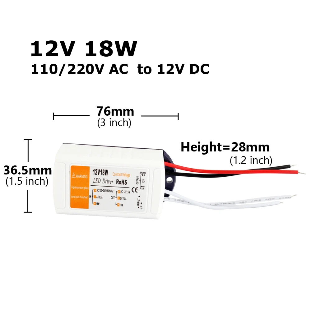 12V LED Driver AC 110V 220V to DC 12V Power Supply 18W 28W 48W 72W 100W 12 Volt Power Adapter LED Strip Lighting Transformer