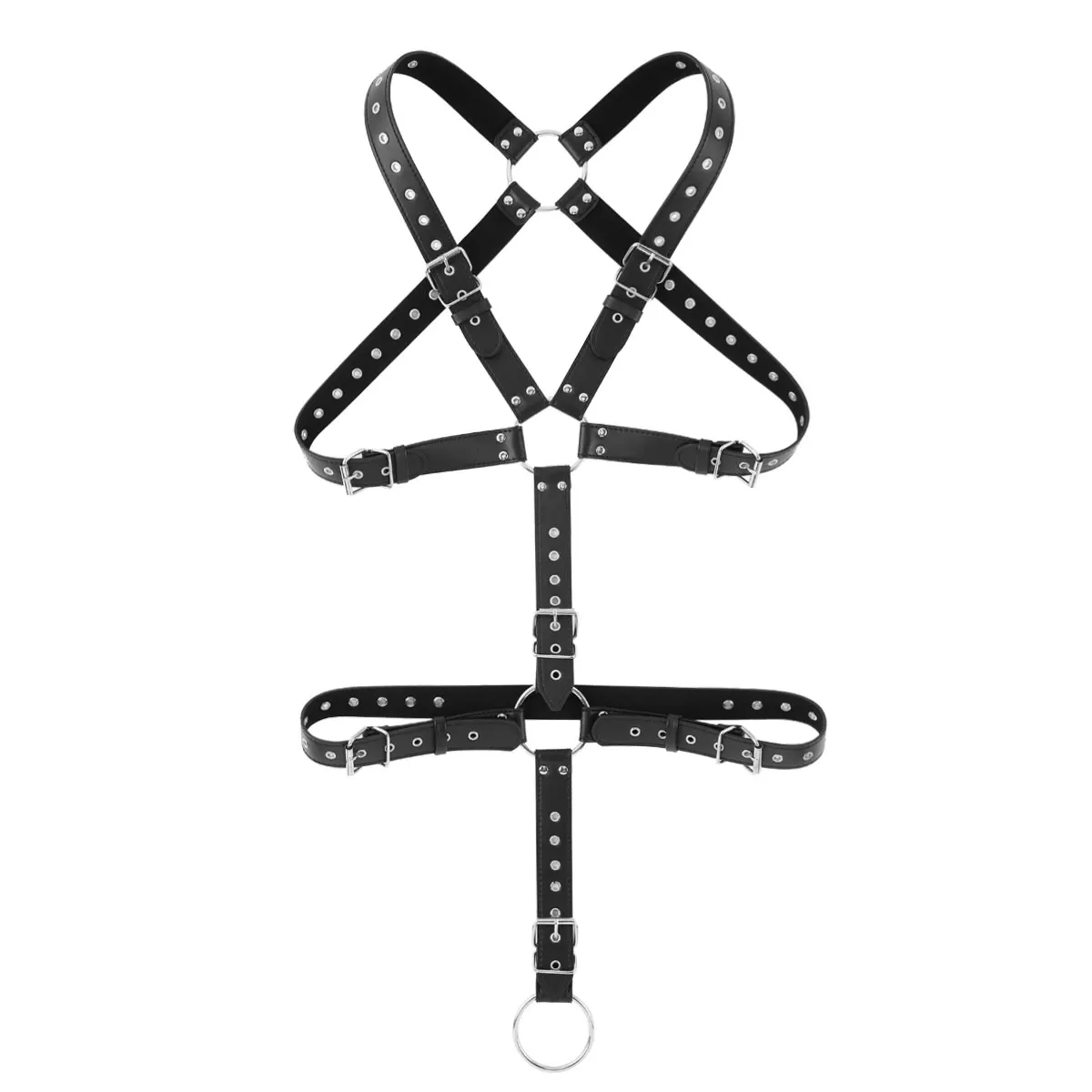 TiaoBug Men Full Body Chest Harness Detachable Groin Straps with Metal Rings Hot Sexy Male Gay BDSM Bondage Belt Erotic Costume