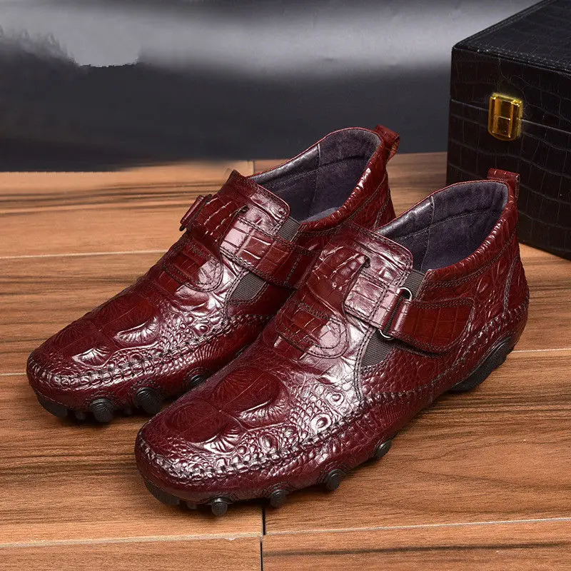 Super Recommand !Alligator Pattern Full Grain Leather Men's Casual Shoes High End Business Man Hook Loop Octopus Loafers