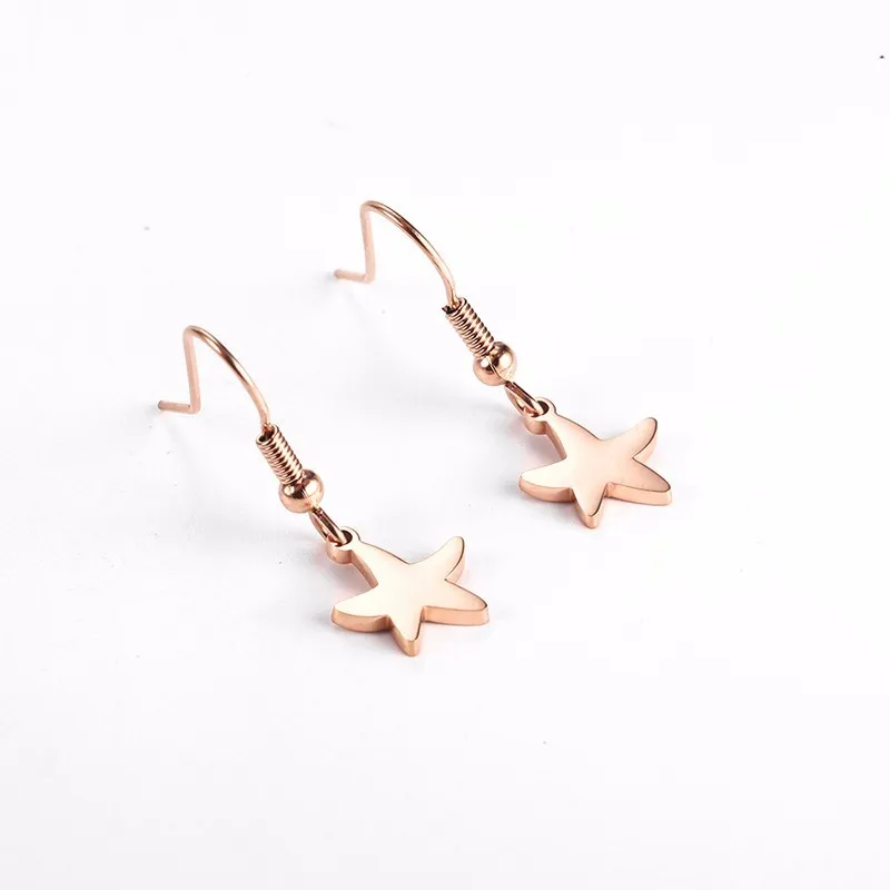 Stainless Steel Minimalist Cute Golden Stars Drop Earrings Exquisite Starfish Female Marine Bio Jewellery