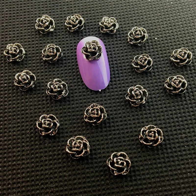 20Pcs Black Flowers 3d Nail Art Decorations Nailart Accessoires Charms Metal Studs Spring Ornament Supplies Diy Punk Decos New