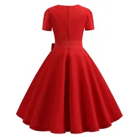 Women Square Collar Elegant Vintage Summer Dress Short Sleeve Midi Dress Robe Femme Casual Office Party Dress - Image 2