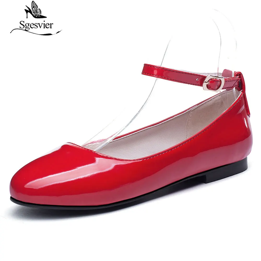 SGESVIER Round Toe 2019 Brand New Chic Style Elegant women's Flats Fashion Classics Mature Patent Leather women's Shoes G239