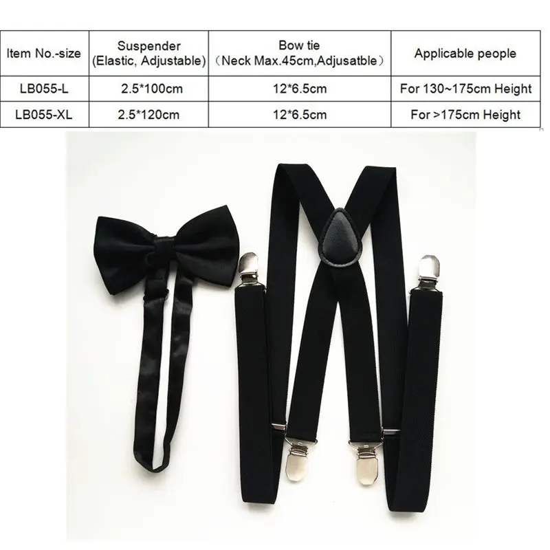 Unisex Adult Suspenders Bowtie Sets 2.5 cm High Elastic Strap PU Leather X-back Suspender Bow Tie Set  Men Women Wedding LB055