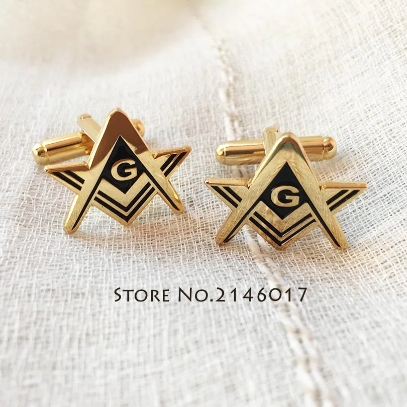 New Arrival Masonic Fashion Cuff Button Sleeve Cuff-link Lodge Freemasonry Gold Color Free Masons Square and Compass G Cufflinks