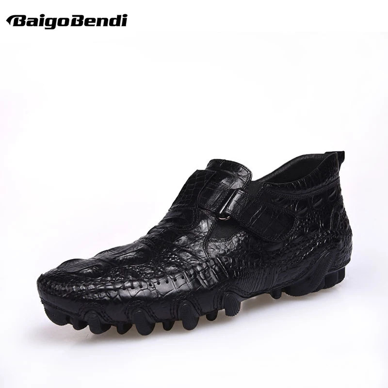 Super Recommand !Alligator Pattern Full Grain Leather Men\'s Casual Shoes High End Business Man Hook Loop Octopus Loafers