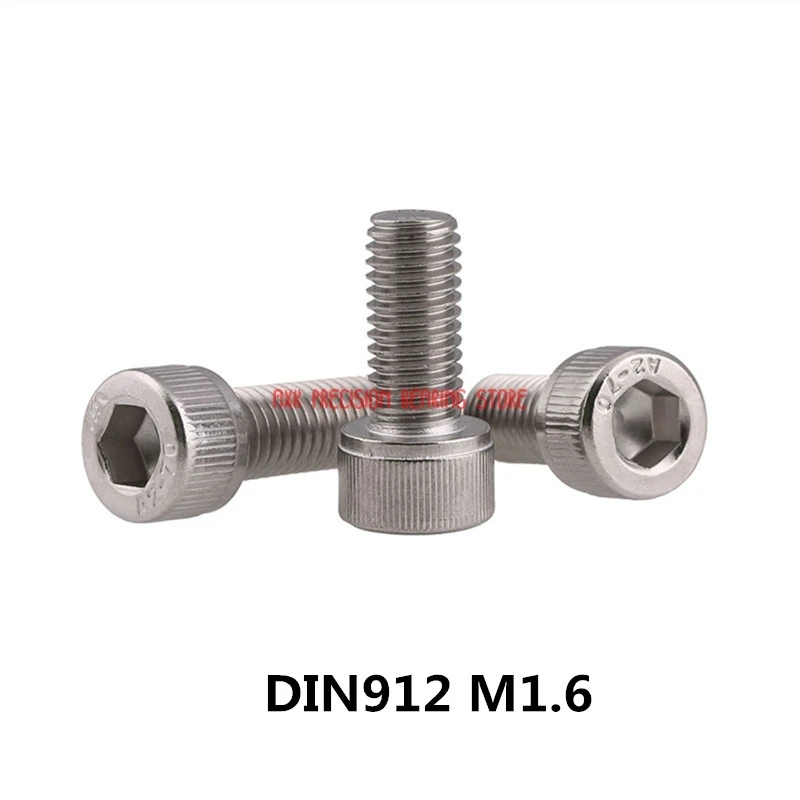 2023 Screws Vis 100pcs Metric Thread Din912 M1.6 304 Stainless Steel Hex Socket Head Cap Screw Bolts M1.6*(3/4/5/6/8/10) Mm