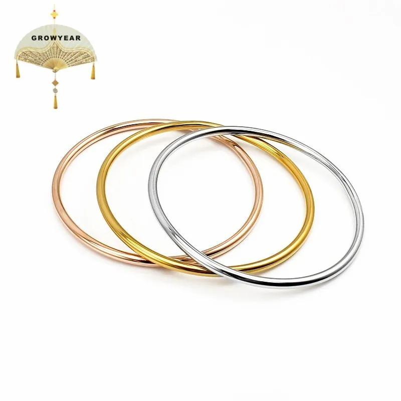 Stainless Steel Round Woman Jewelry Bracelets Bangle Silver color Rose Gold Simple Matel Size 65mm