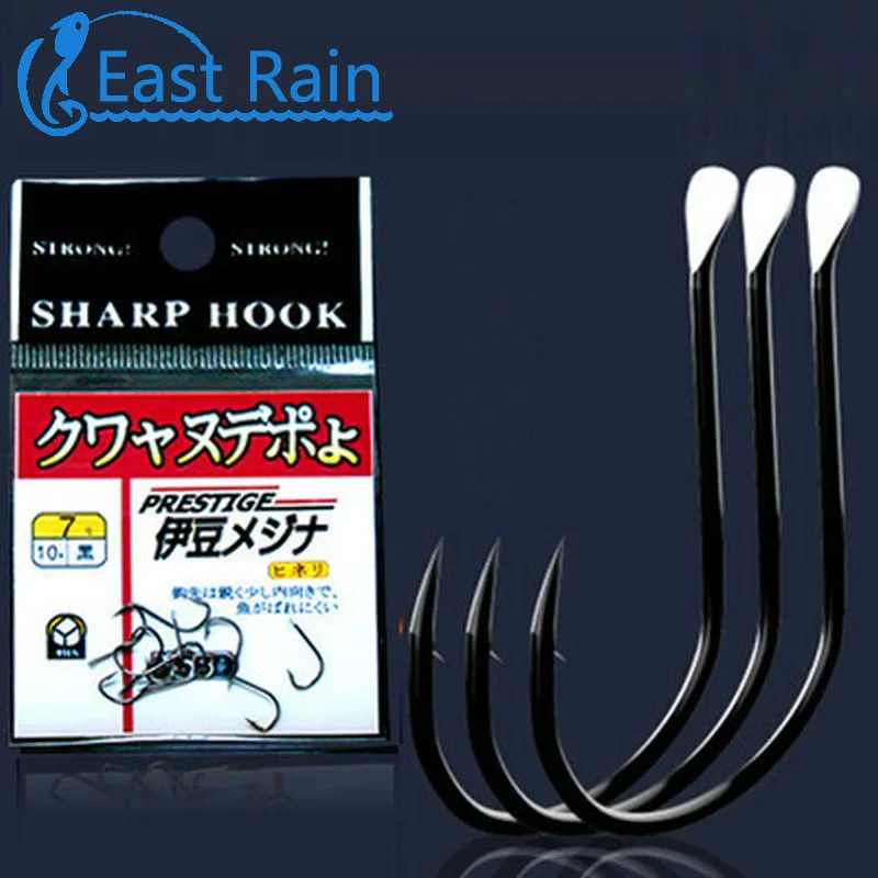 East Rain 10pcs/Lot High Carbon Steel Barbed Crank Hook for Bass Fishing Free Shipping