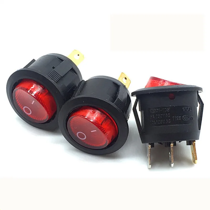 10PCS/LOT 23mm Diameter Red Light ON OFF Round Rocker Switch 3 Pins 6A/250V 10A/125V AC Power Switch KCD1-105