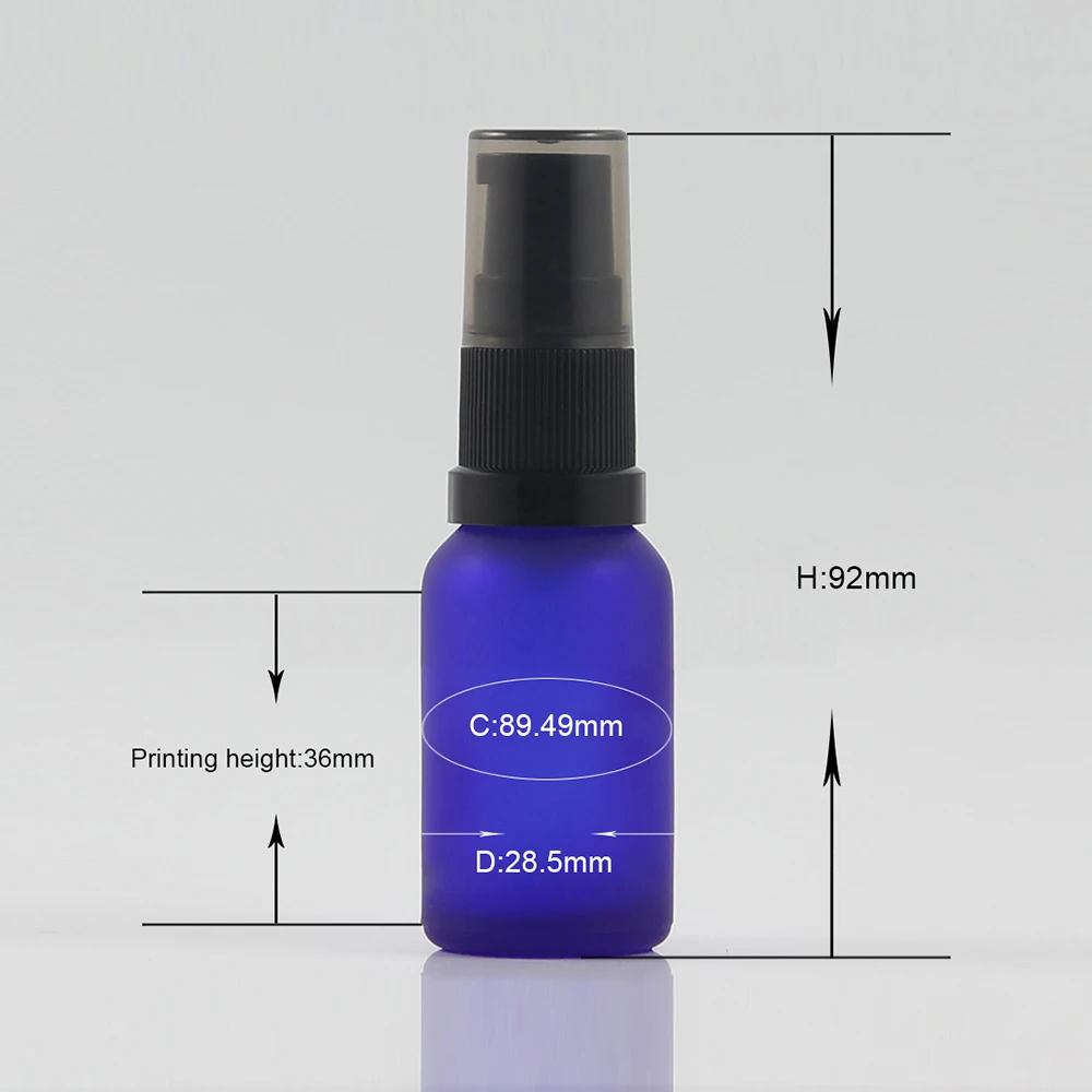 

Essential oil bottle body with pressure spray bottle 15ml glass, Frosted blue glass packaging 15ml