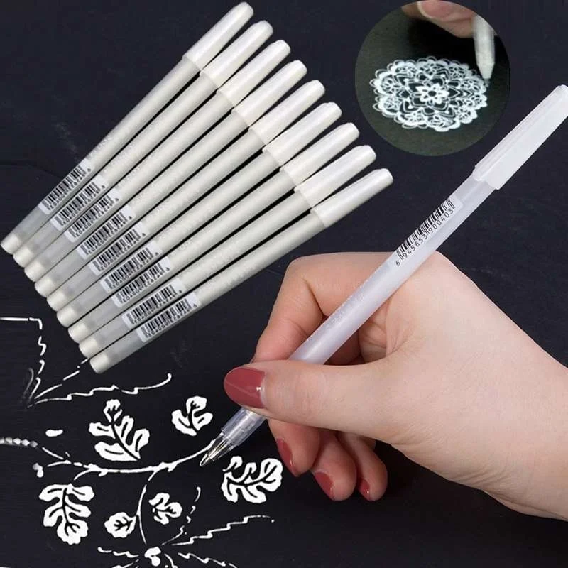 2pcs 0.8MM White Ink Gel Pens Office School Supplies Photo Album Drawing Painting Art Marker Pen