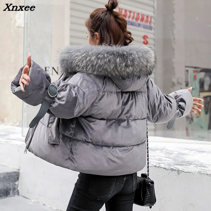 Woman Winter Jacket Coat 2018 Hooded Fur Collar Cotton Padded Jacket Short Hood Slim Parkas  Thicken Female Outerwear