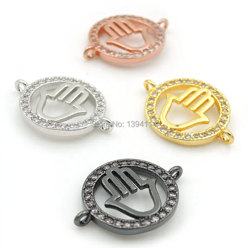 

17*13*2mm Micro Pave Clear CZ Round Connector With Hollow Palm Fit For Women As DIY Bracelets Accessory