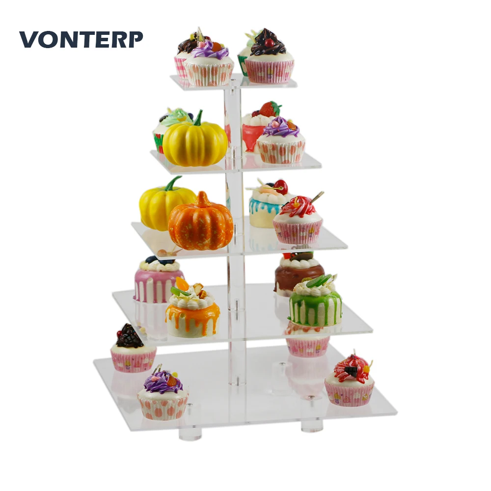 

HMROVOOM 1 PC square 5 Tier Transparent Acrylic party Cupcake Display Stand /acrylic cake stand/acrylic cake holder with base