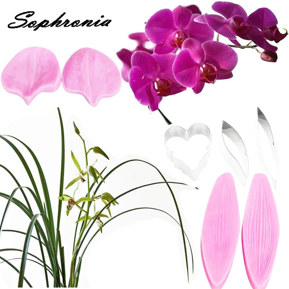 Orchid Flower Petal Veiner &Cutter Silicone Mold Fondant Mould Cake Decorating Tools Chocolate Gumpaste,Sugarcraft Mold CS190