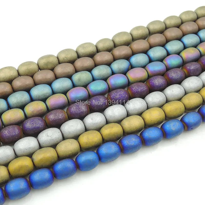 

10*8*8mm Titanium Colors Frosted Hematite Chubby Beads 16 Inch Full Strand