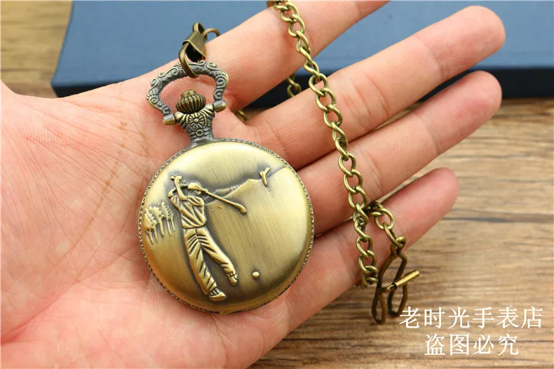 new fashion Antique steampunk Vintage pocket watch women and men golf Design Quartz Necklace Fob Chain Christmas Gift clock