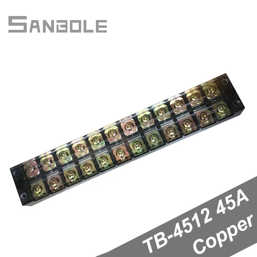 TB-4512 45A 12P Connections Copper 12 Positions Dual Row Barrier Screws Terminal Block Wire Connector 0.5-4mm2