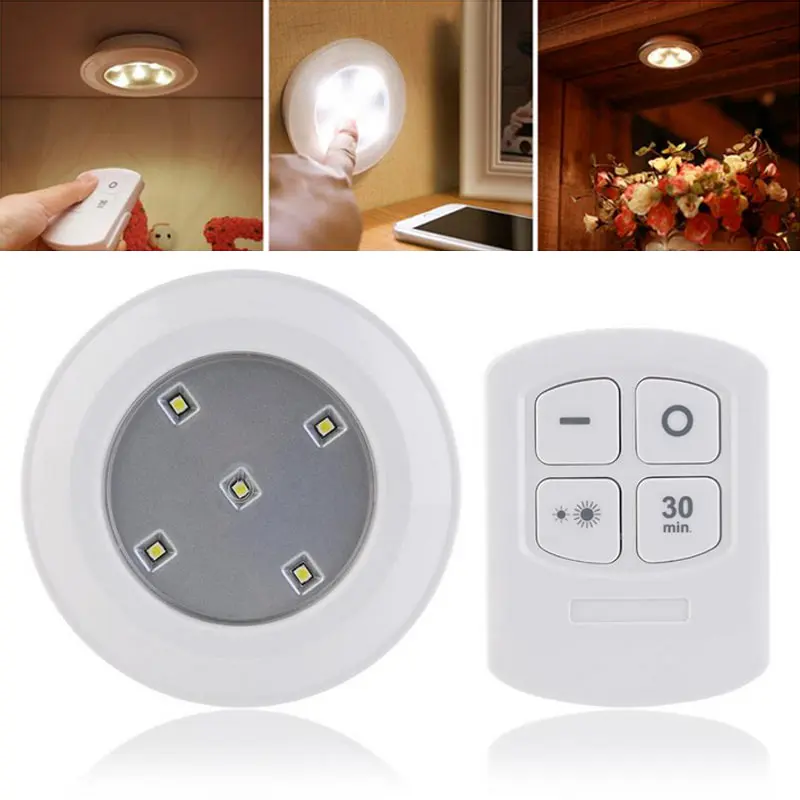 New 5 LED Wireless Puck Bright White Warm White Lights Remote Control Home LED Wireless Puck Light