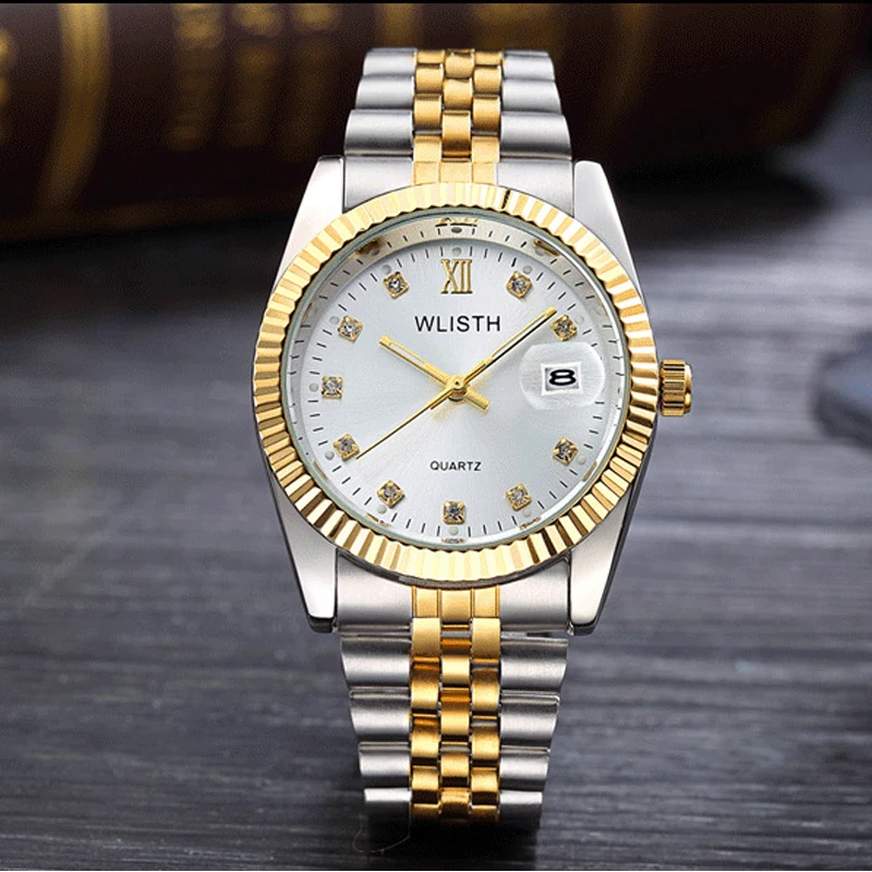 

2023 WLISTH Luxury Gold Watch Lady Men Lover Stainless Steel Quartz Waterproof Male Wristwatches for men Analog Auto date clcok