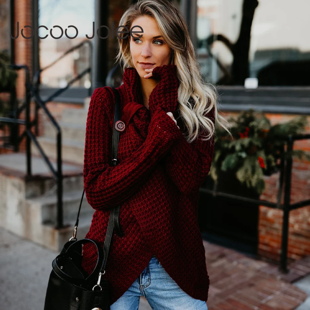 Jocoo Jolee Rollkragen Pullover Frauen Herbst Langarm Elastische Strickwaren Pullover Weibliche Lose Pullover Übergroßen Tops