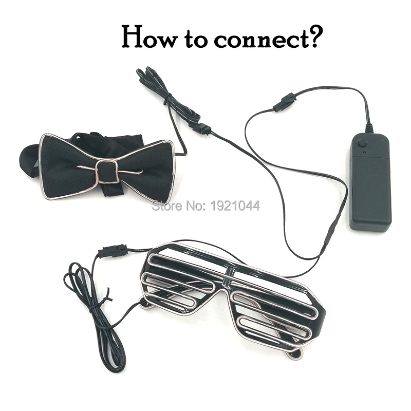 New style EL Wire Product Set EL Shutter Glasses + EL Bow Tie LED Luminous Lighting Glasses Glow Bow Tie Glow Party Supplies