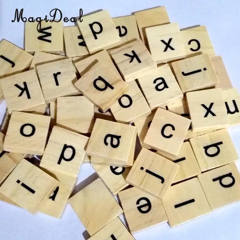 Rompecabezas de madera con letras del alfabeto para niños, rompecabezas para manualidades, cuadrados educativos, juguetes, material escolar, 100 unids/paquete