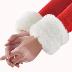 Fashion Winter Warm Faux Fur Arm Warmers Women Solid Faux Fur Elastic Wrist Slap On Cuffs Arm Warmer Plush Elegant Arm Warmers