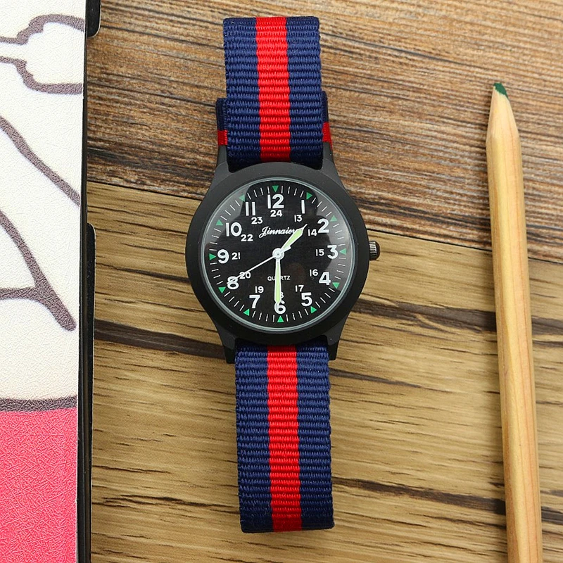 new fashion boys and girls outdoor sports army watch cute luminous hands middle student colorful nylon casual child gift clock